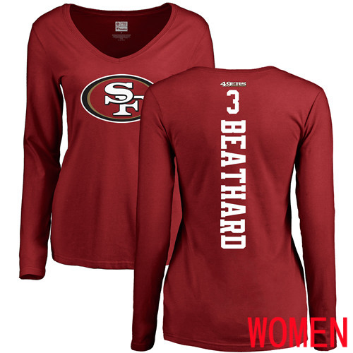 San Francisco 49ers Red Women C. J. Beathard Backer #3 Long Sleeve NFL T Shirt